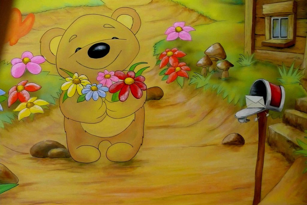 Aranżacja ściany w przedszkolu, bajkowy mural 3D