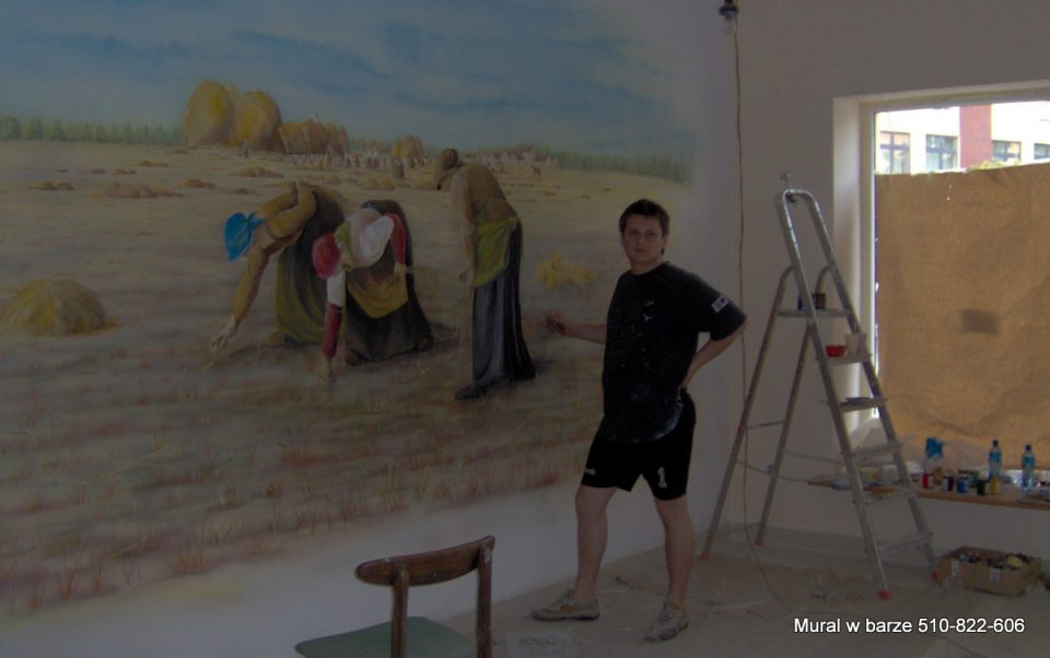 Mural w lokalu usługowym artystyczne malowanie ściany w barze Łuków Bar Podjadek