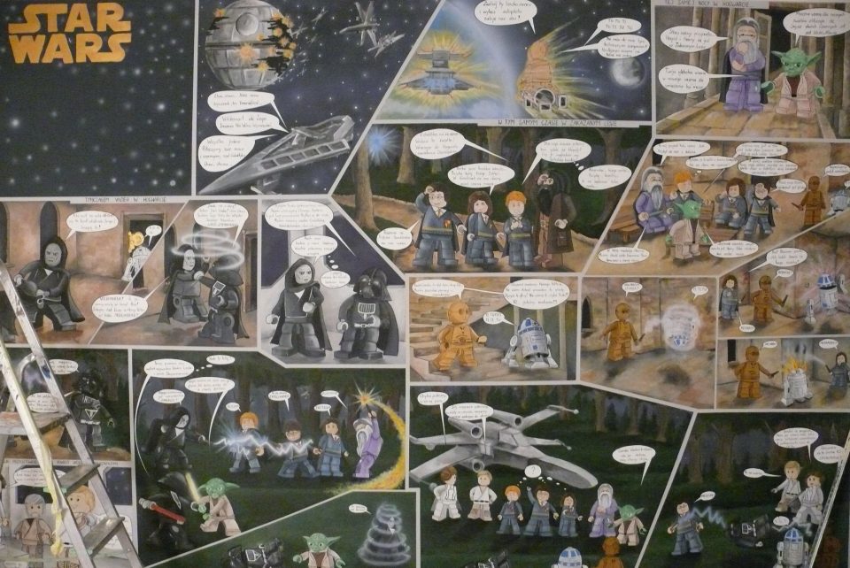 Komiks na ścianie aranżacja pokoju dziecięcego, graffiti w stylu komiksowym w pokoju dziecka