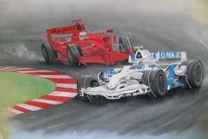 Mural w pokoju chłopca - bolid formuły 1 Malowanie formuły 1 w pokoju chłopca, Bolid