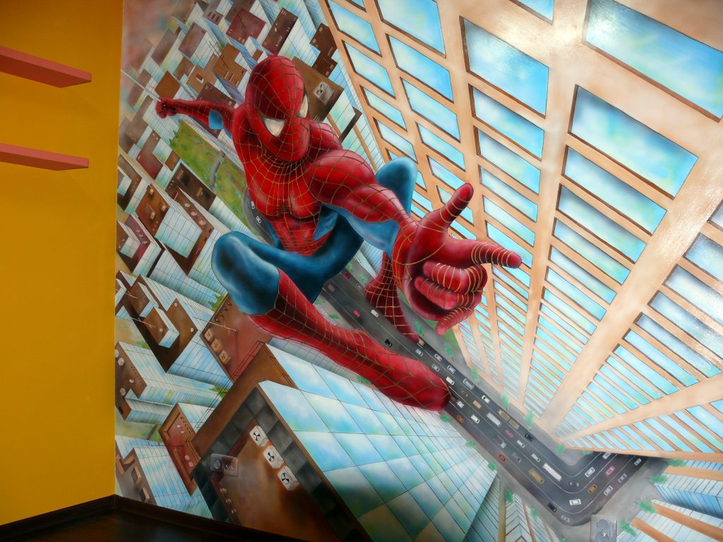 Malowanie pokoju chłopca, Pokój chłopca graffiti 3D, spider-man, malowanie graffiti w pokoju dziecięcym