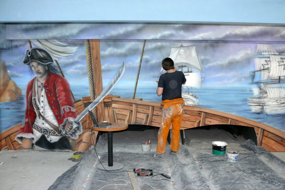 Malowanie kręgielni, painting the bowling alley, mural 3D w kręgielni