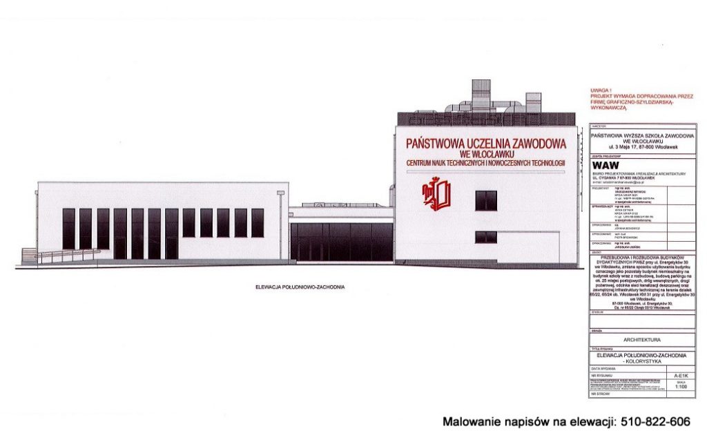 Projekt napisów na elewacji budynku szkoły