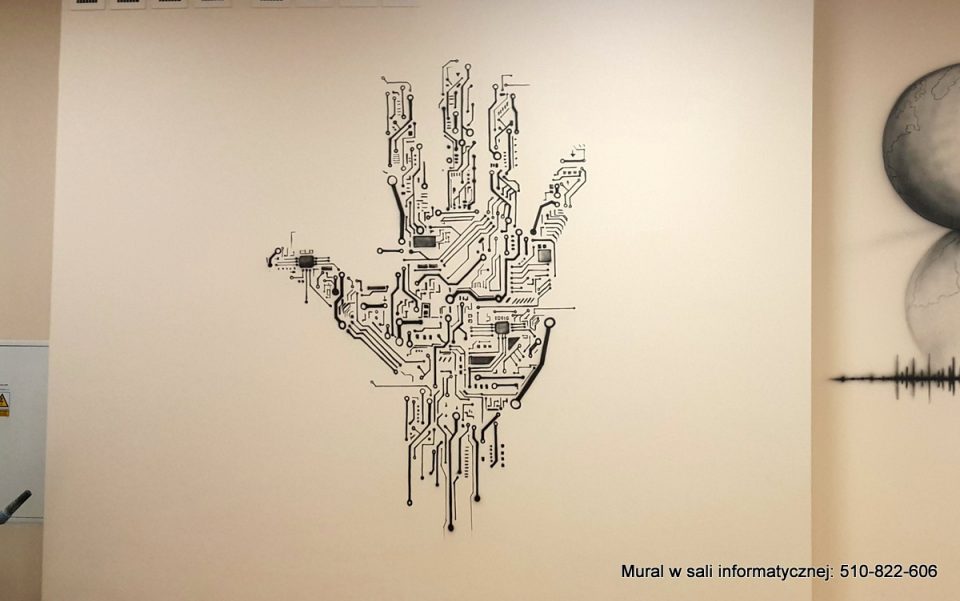 Malowanie sali informatycznej, mural w sali komputerowej