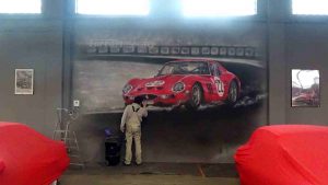 Malowanie ferrari na ścianie w firmie, mural w firmie, ferrari