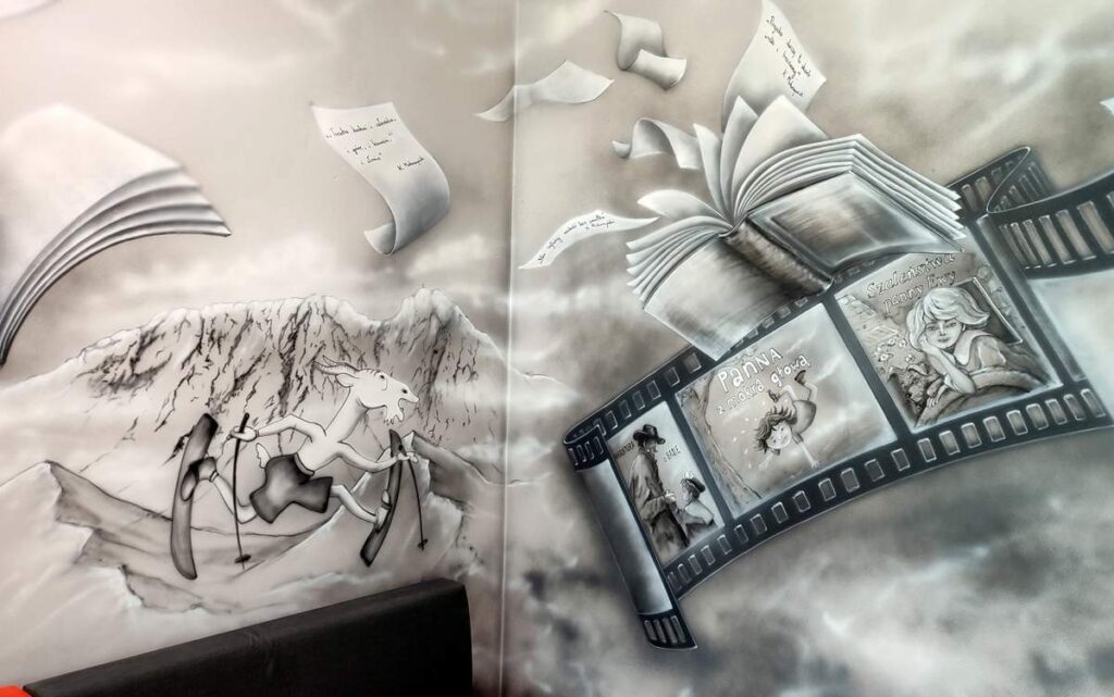 Mural w szkole na korytarzu, Kornel Makuszyńskie