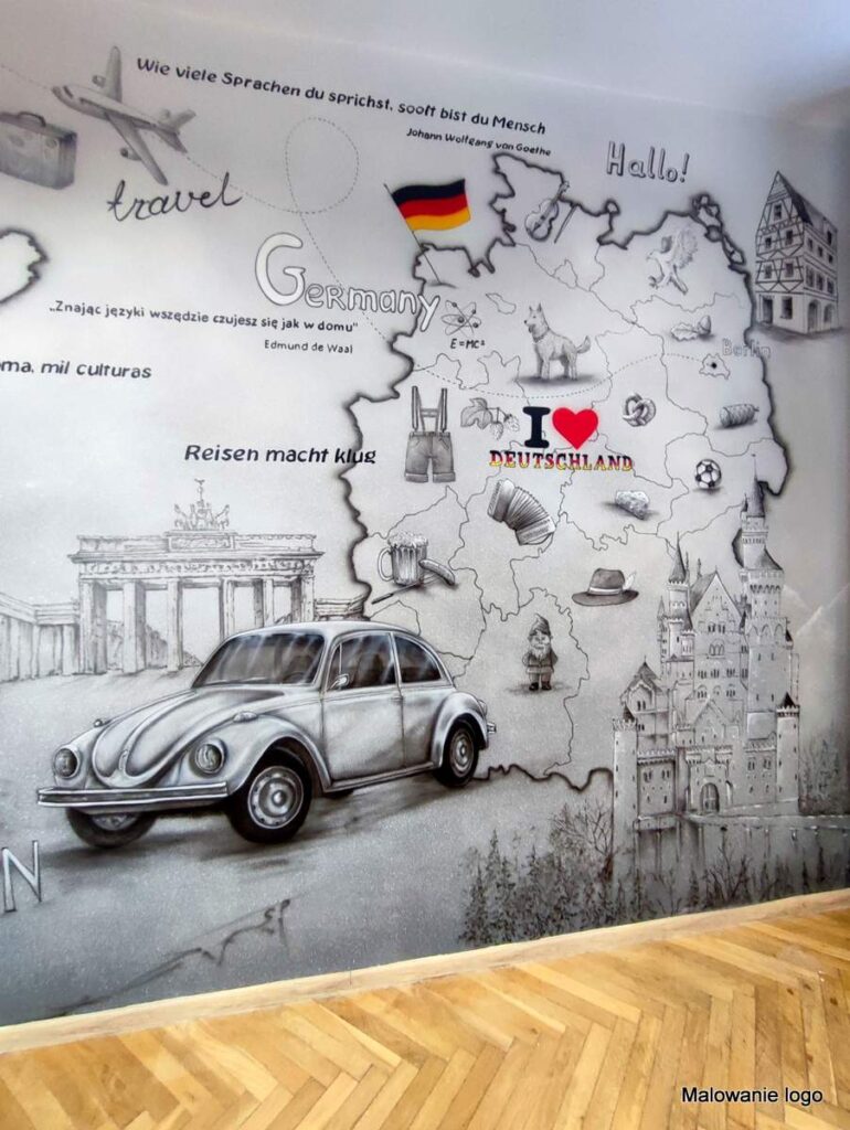 Mural namalowany w sali językowej, sala Hiszpańskiego i klasa języka Nienieckiego