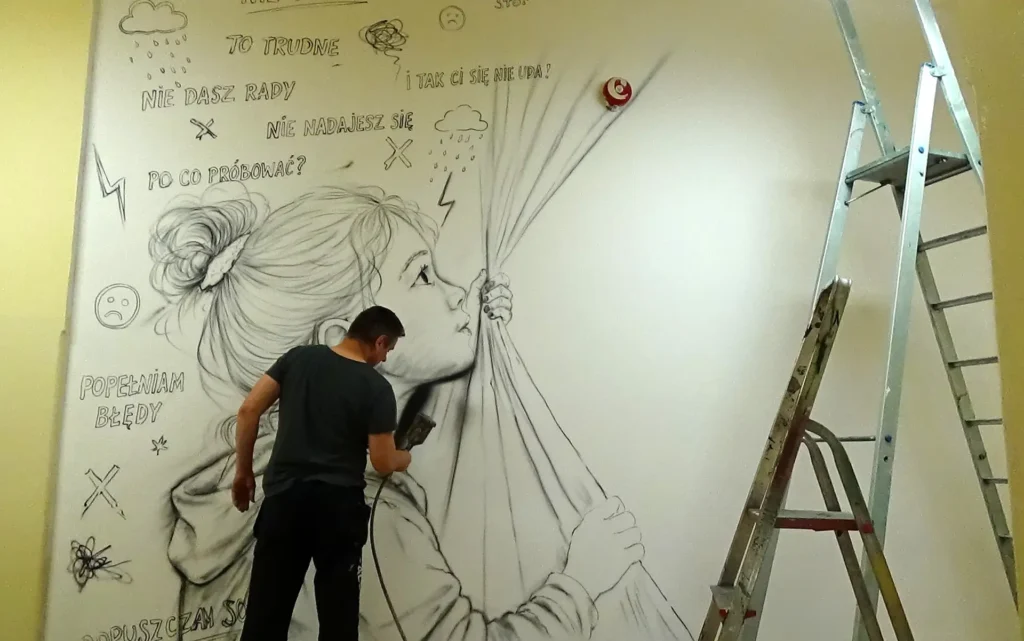 Mural motywacyjny w szkole szkic, etap pierwszy